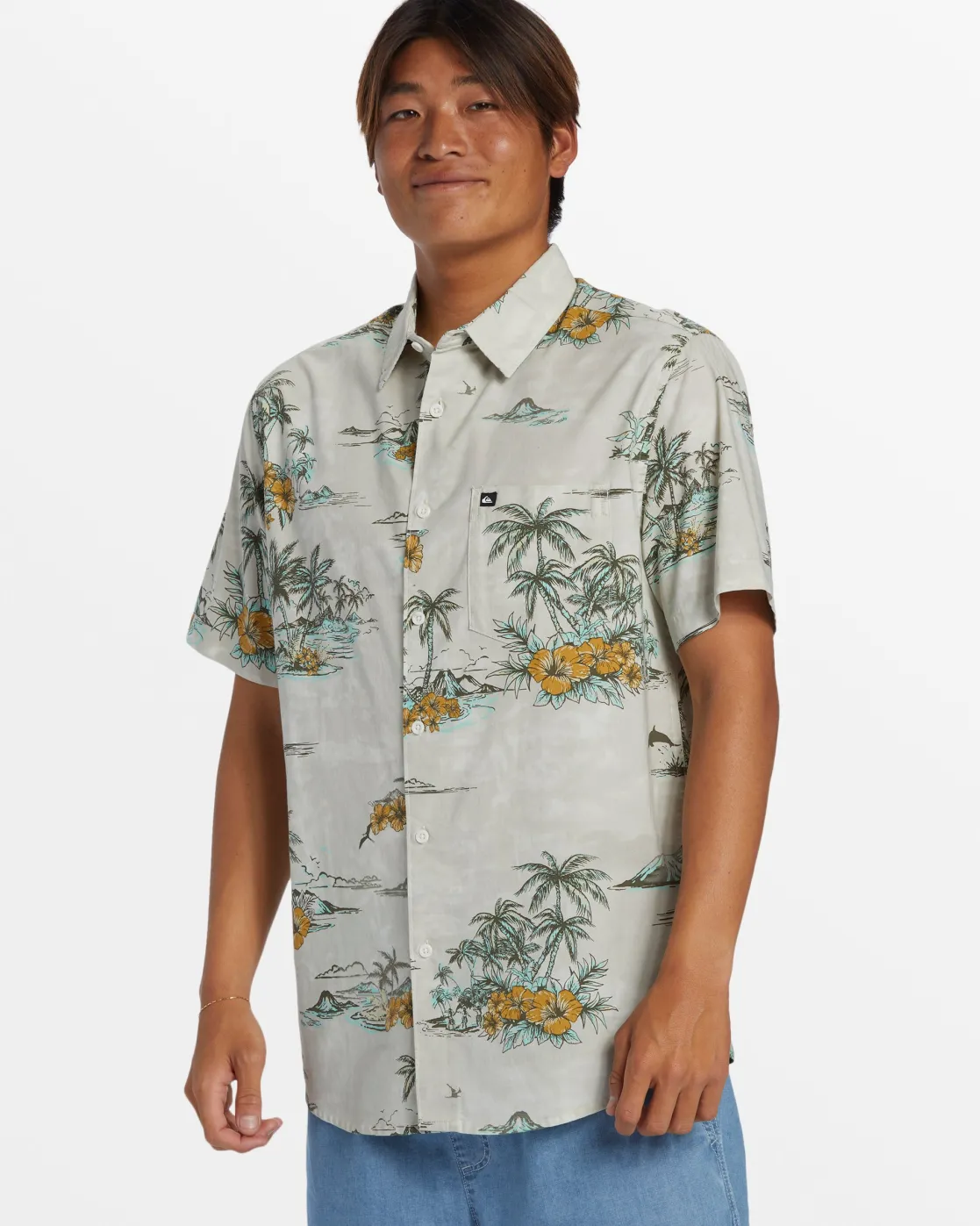 Quiksilver Shirts & Polos>Apero Classic Short Sleeve Shirt - SILVERBIRCHAPEROCLASSS
