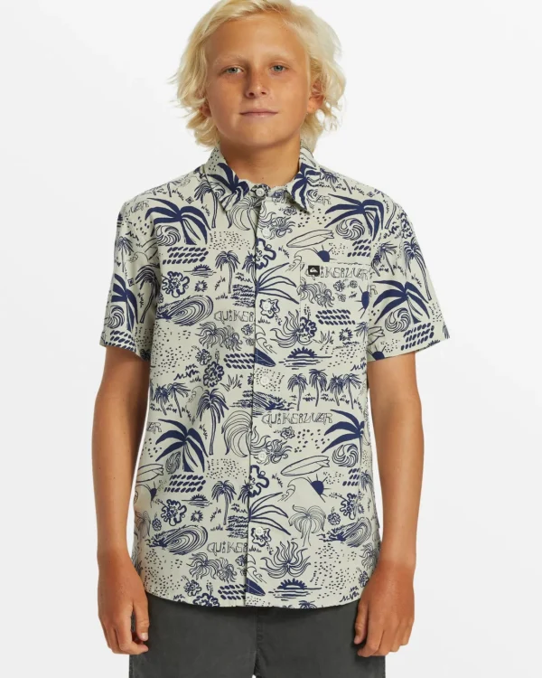 Quiksilver Shirts & Polos>Boys 8-16 Apero Flow Classic Short Sleeve Shirt - SILVERBIRCHAPEROFLOWYTHSS