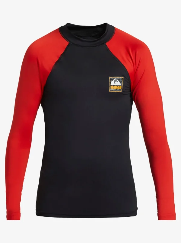 Quiksilver Rashguards>Boys 8-16 Hawaii Badge UPF50 Long Sleeve Rashguard - HIGHRISKRED