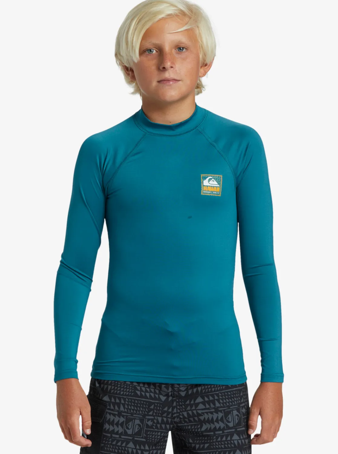Quiksilver Rashguards>Boys 8-16 Hawaii Badge UPF50 Long Sleeve Rashguard - COLONIALBLUE