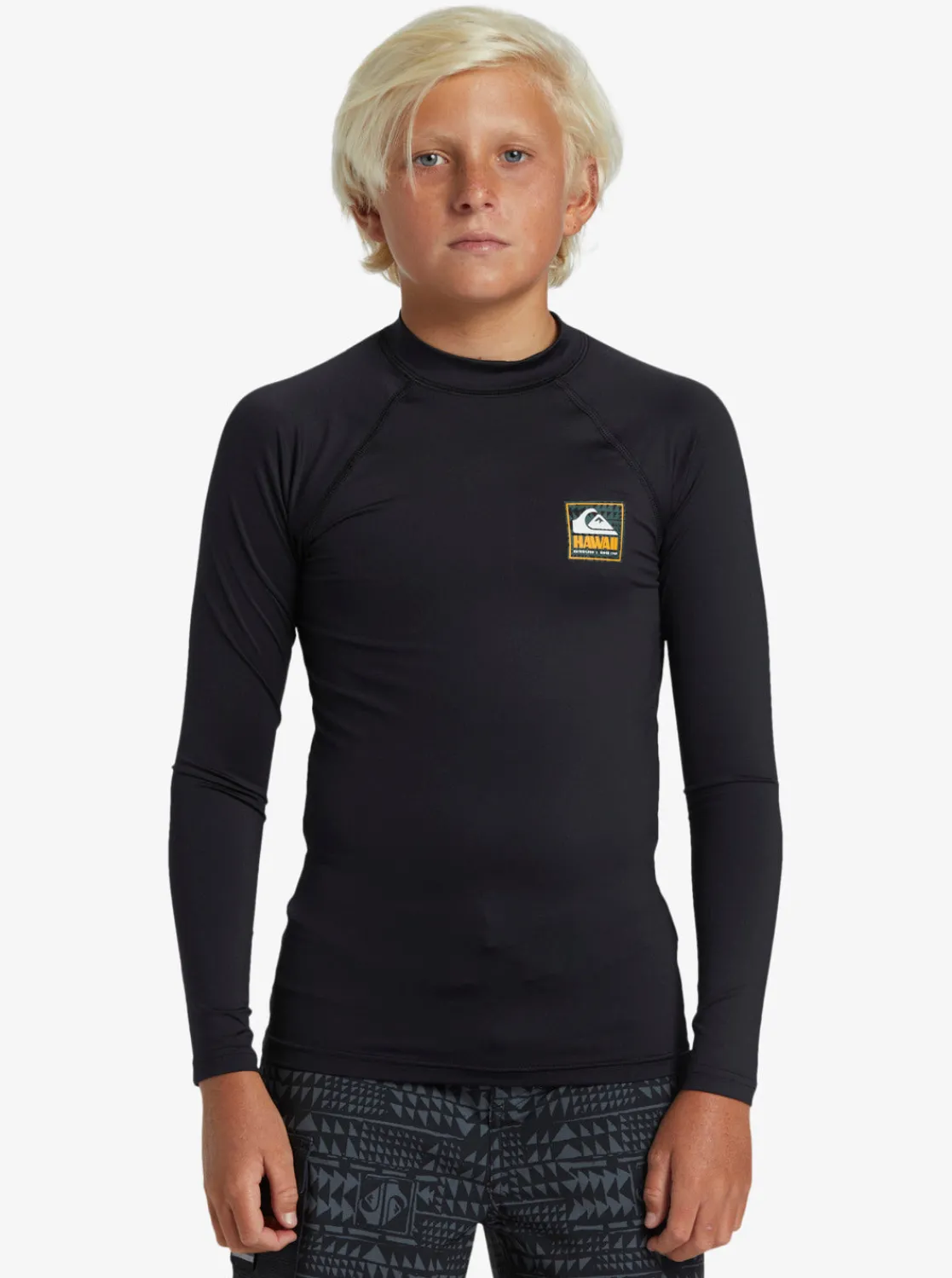 Quiksilver Rashguards>Boys 8-16 Hawaii Badge UPF50 Long Sleeve Rashguard - BLACK