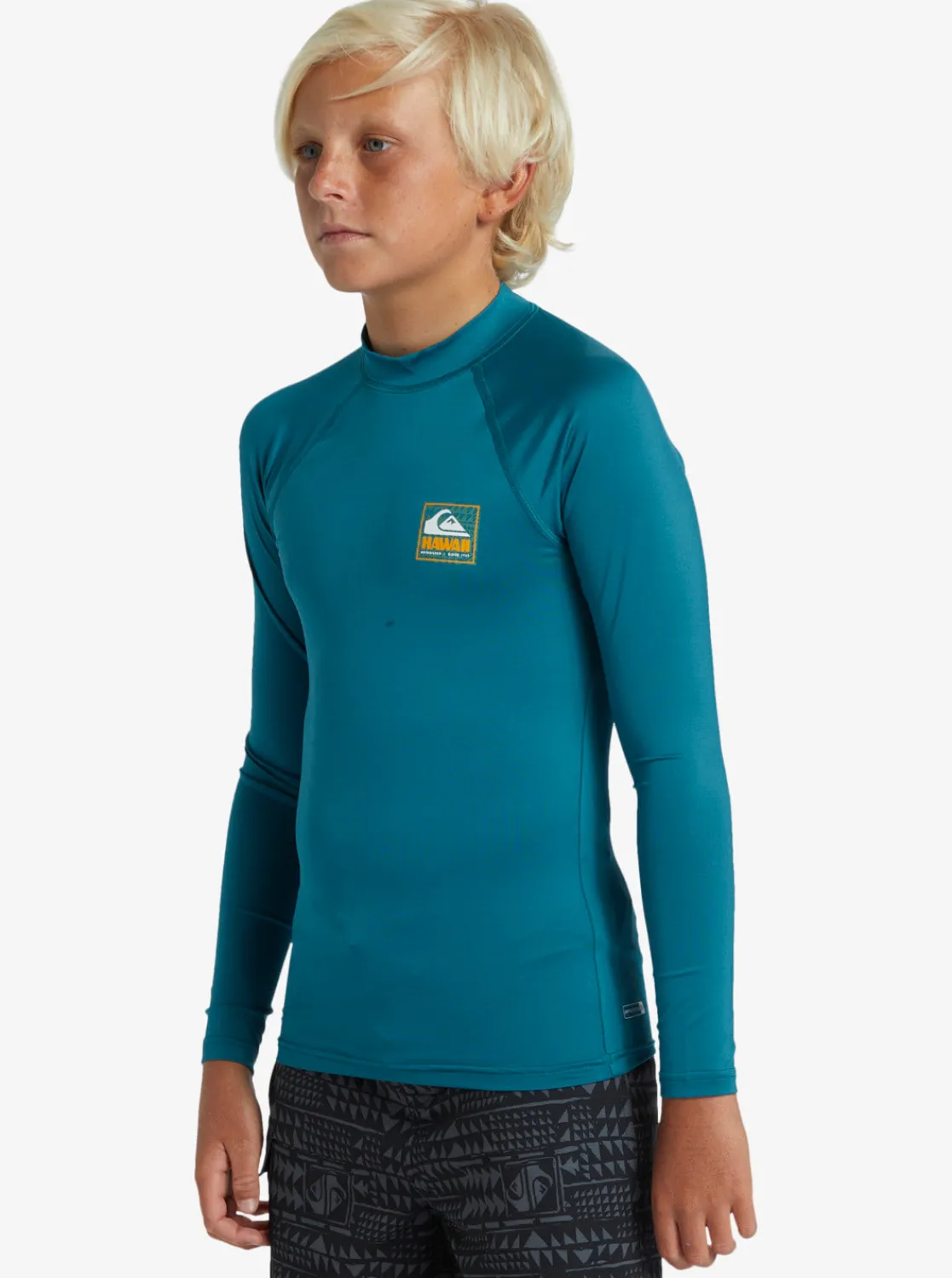 Quiksilver Rashguards>Boys 8-16 Hawaii Badge UPF50 Long Sleeve Rashguard - COLONIALBLUE