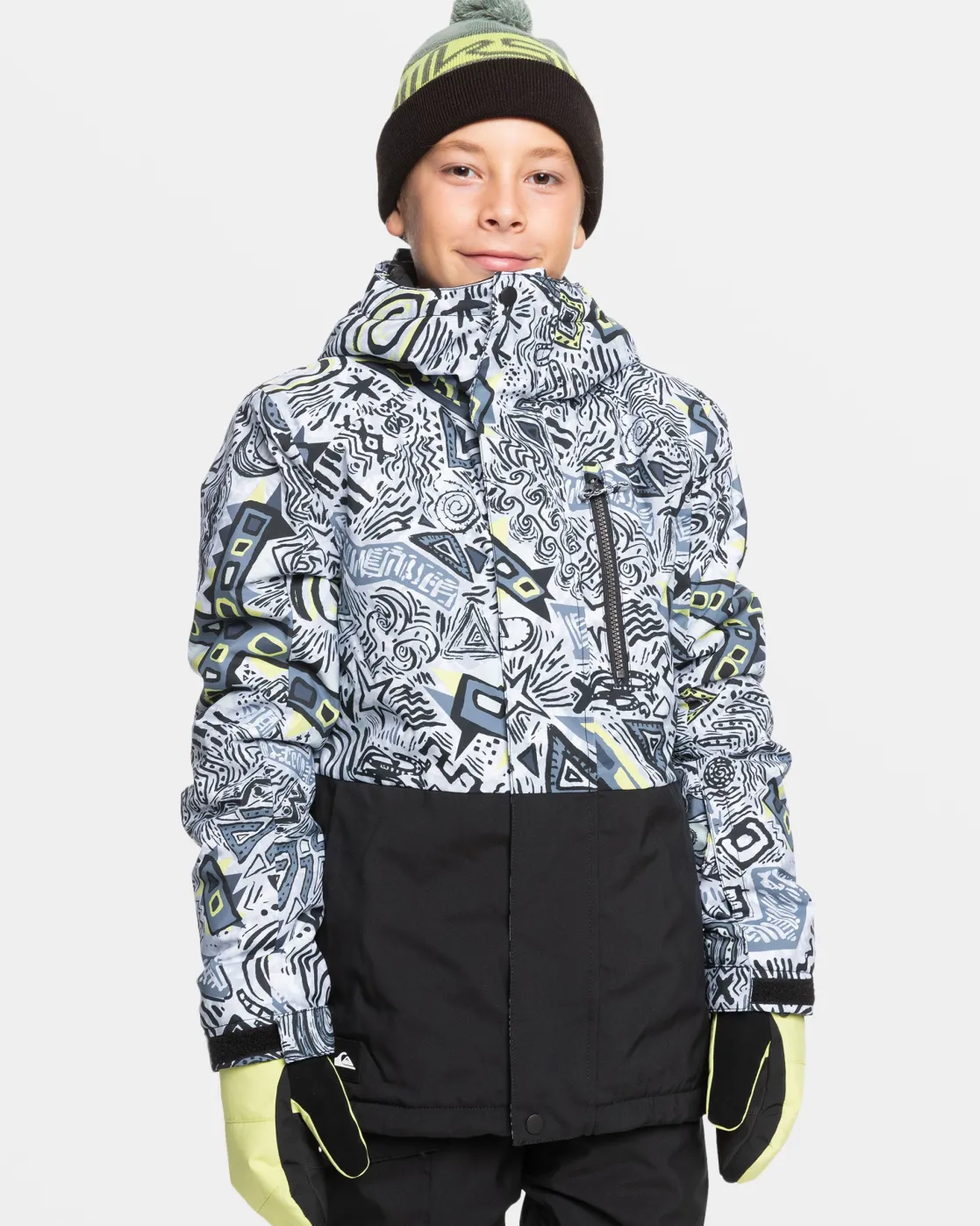 Quiksilver Snow Jackets>Boys 8-16 Mission Snow Jacket HERITAGESCRIBBLEBLACK