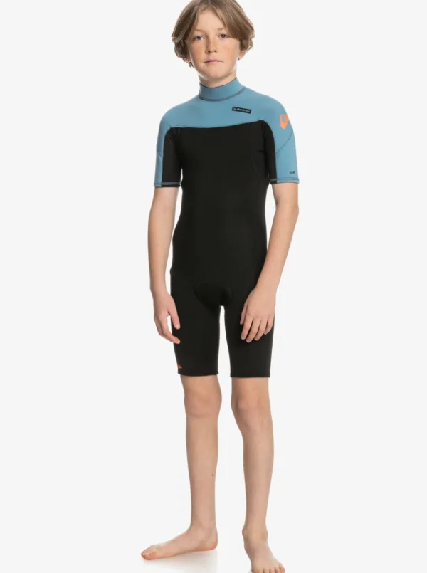 Quiksilver Wetsuits>Boys 8-16 2/2mm Everyday Sessions Short Sleeve Back Zip Springsuit BLACK/PROVINCIALBLUE