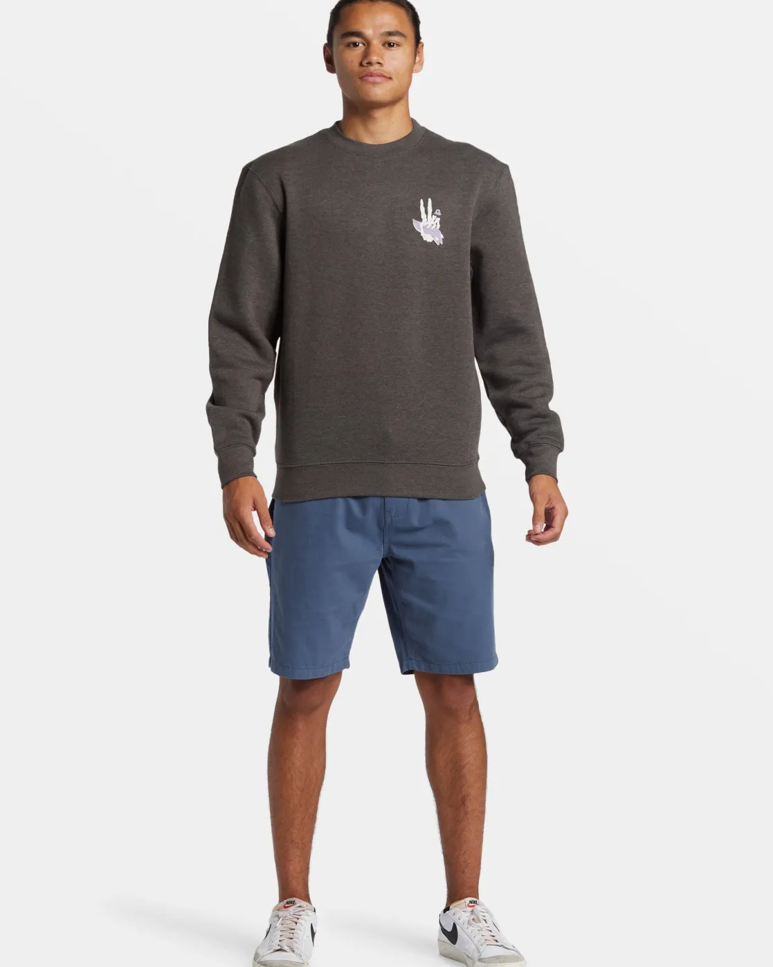 Quiksilver Sweatshirts & Hoodies>E Peace Out Crew Neck Sweatshirt CHARCOALHEATHER