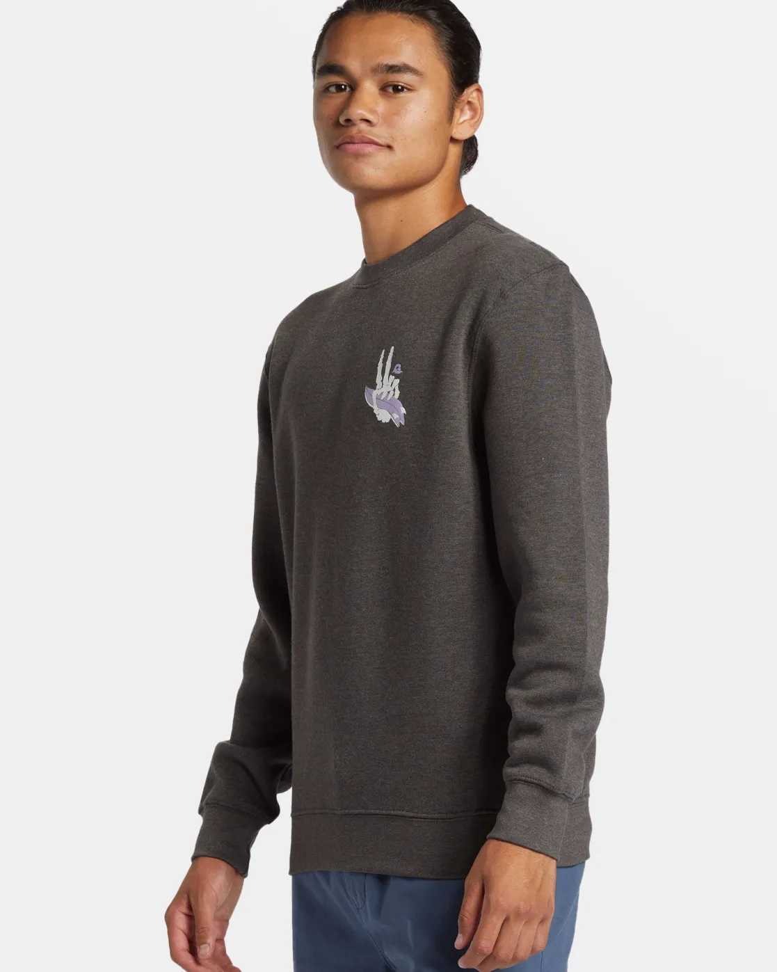 Quiksilver Sweatshirts & Hoodies>E Peace Out Crew Neck Sweatshirt CHARCOALHEATHER