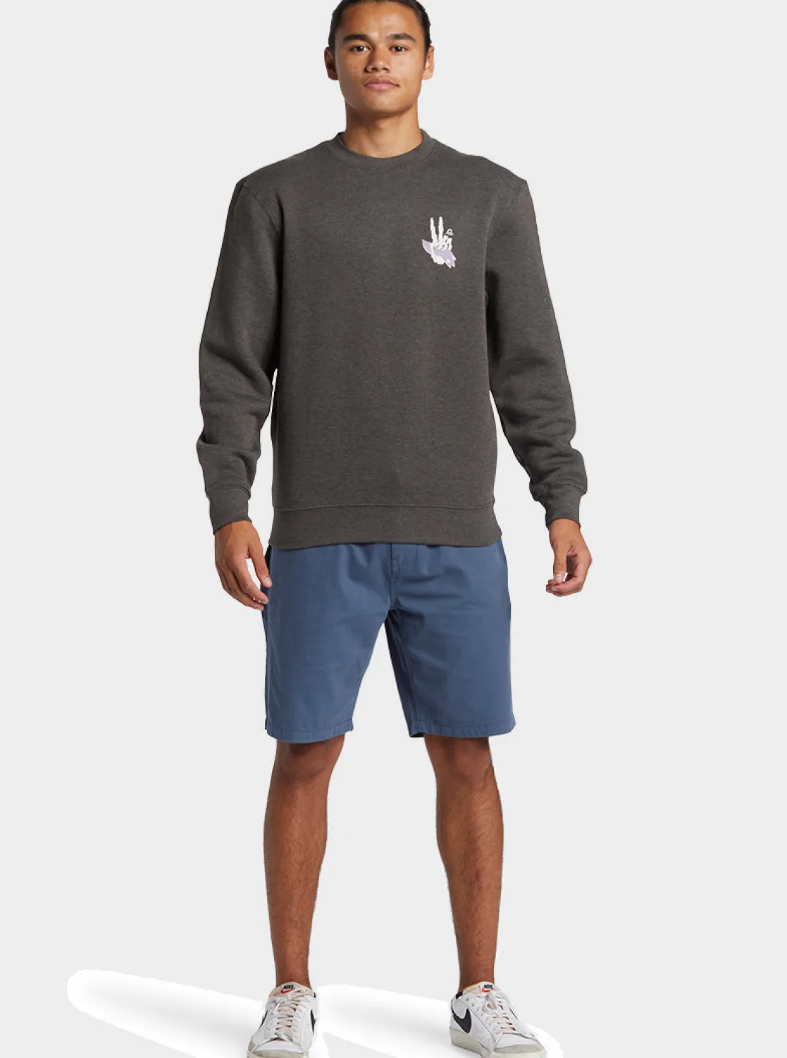Quiksilver Sweatshirts & Hoodies>E Peace Out Crew Neck Sweatshirt CHARCOALHEATHER