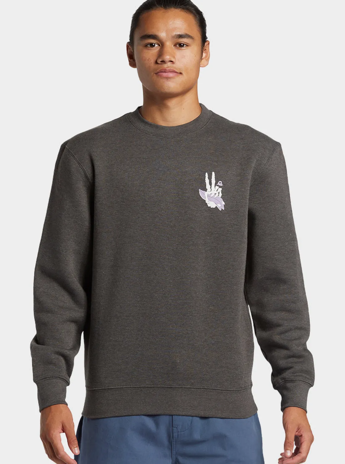 Quiksilver Sweatshirts & Hoodies>E Peace Out Crew Neck Sweatshirt CHARCOALHEATHER