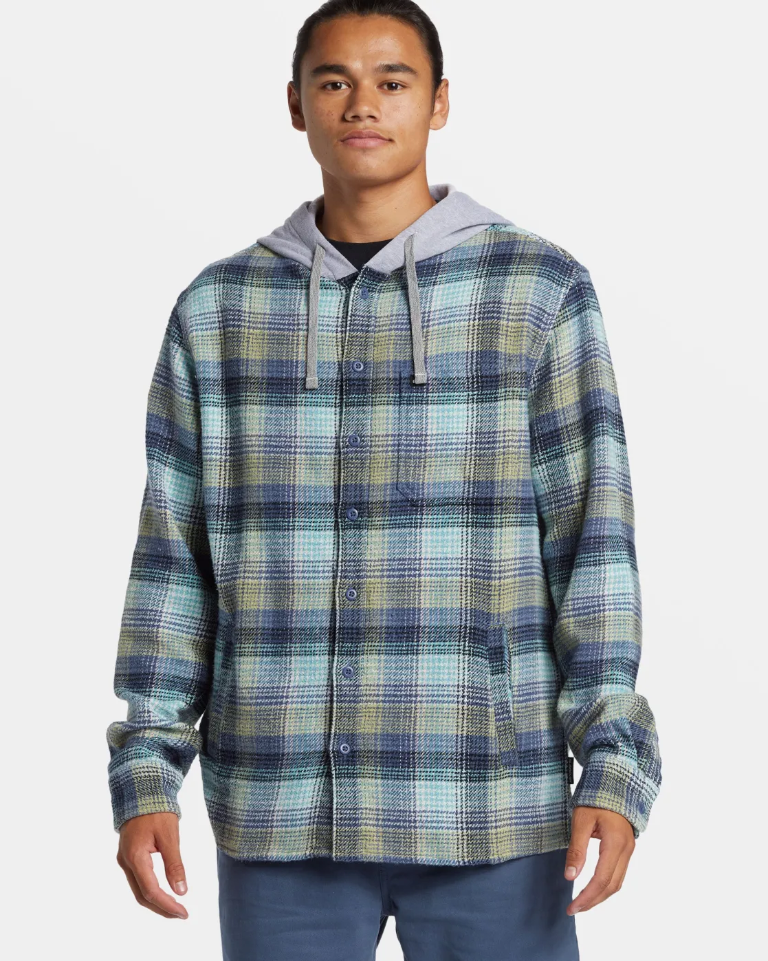 Quiksilver Shirts & Polos | Under $100>Sandbar Long Sleeve Flannel Shirt VINTAGEBLUESANDBARHOODEDFL