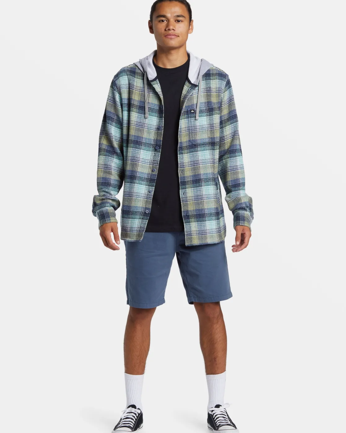Quiksilver Shirts & Polos | Under $100>Sandbar Long Sleeve Flannel Shirt VINTAGEBLUESANDBARHOODEDFL