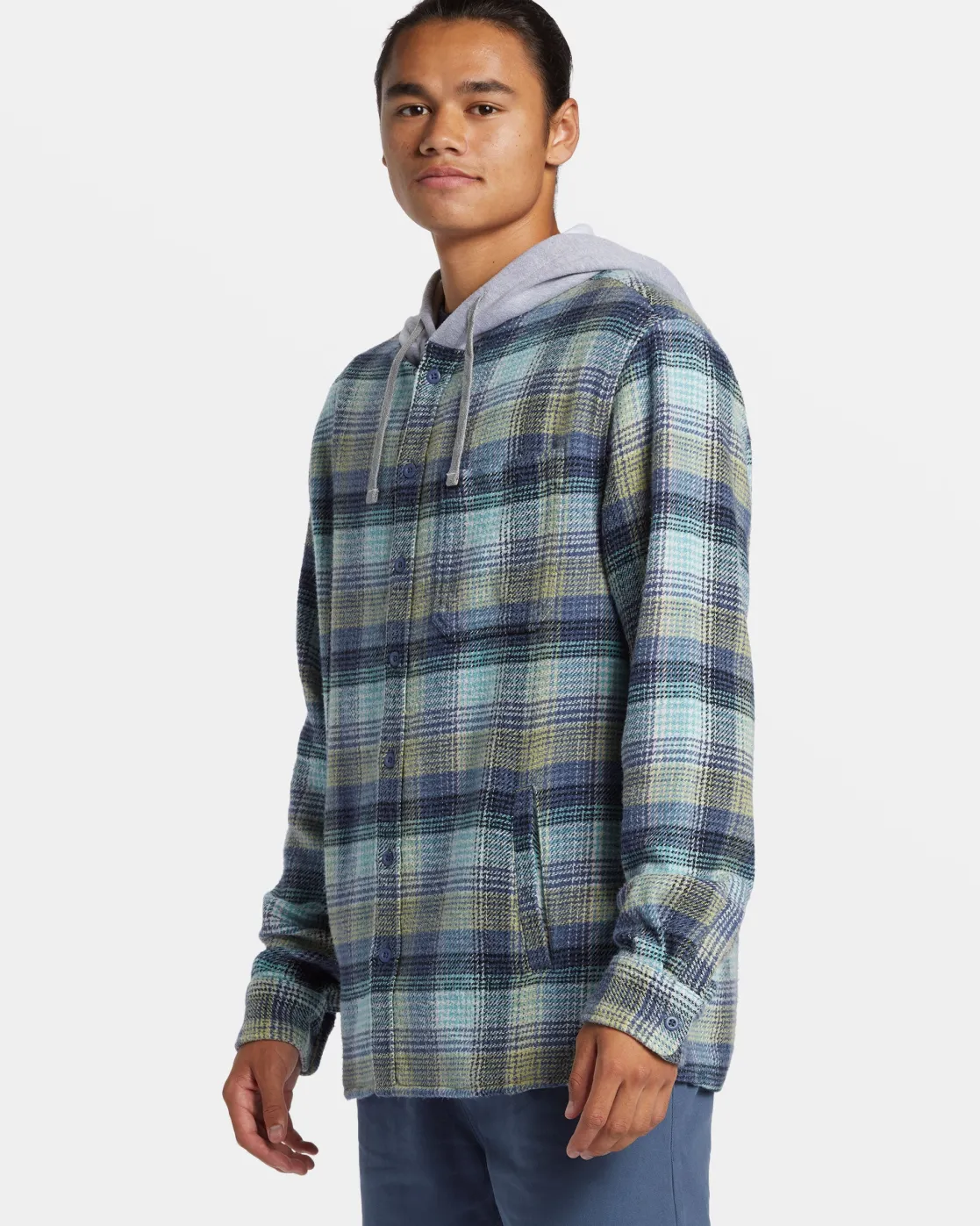 Quiksilver Shirts & Polos | Under $100>Sandbar Long Sleeve Flannel Shirt VINTAGEBLUESANDBARHOODEDFL
