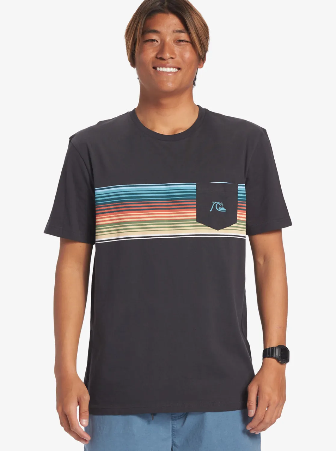 Quiksilver Tees>Swell Vision Stripe Pocket T-Shirt TARMAC