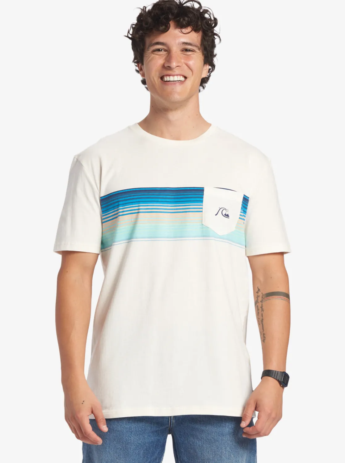 Quiksilver Tees>Swell Vision Stripe Pocket T-Shirt GARDENIA