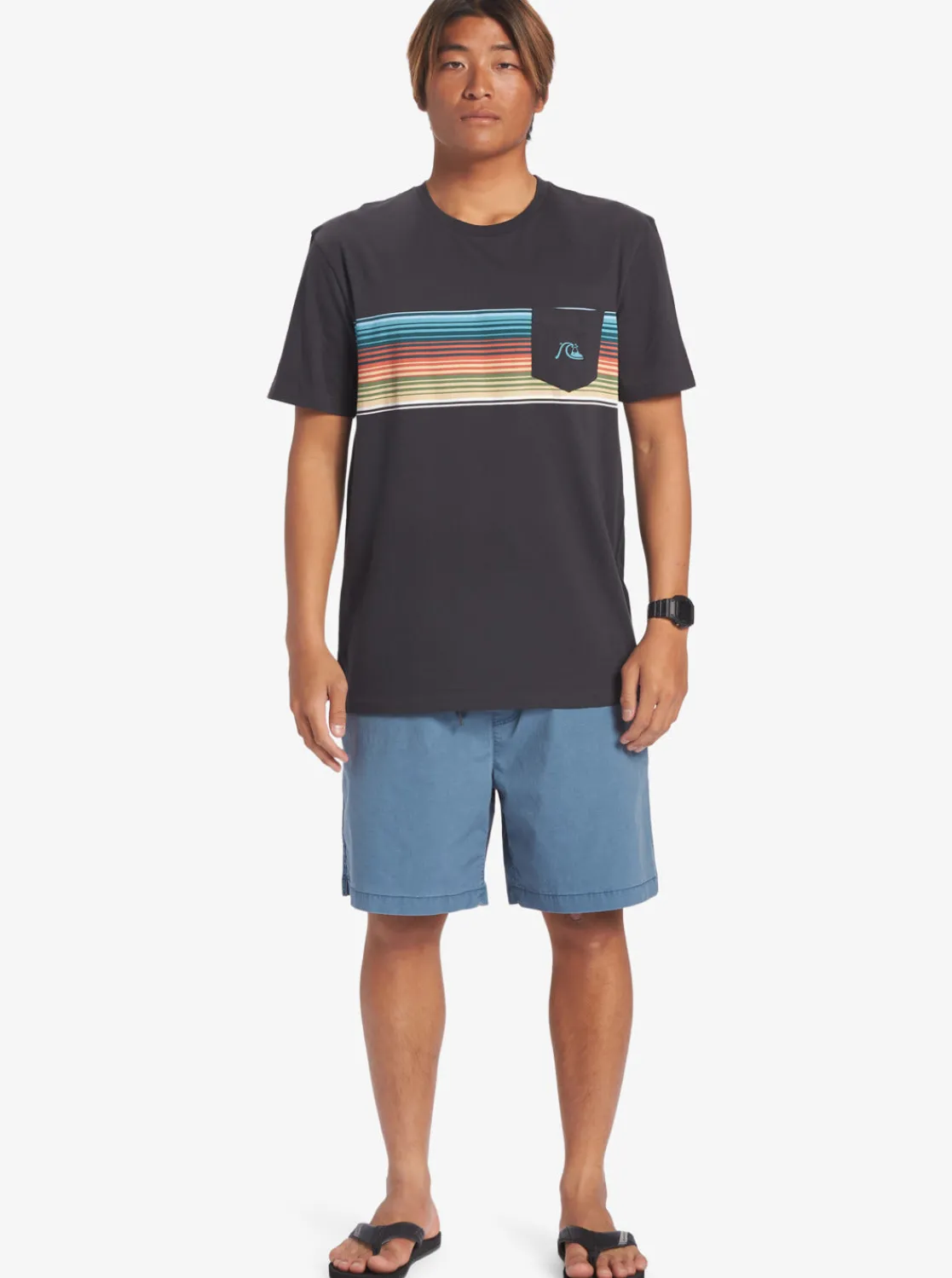 Quiksilver Tees>Swell Vision Stripe Pocket T-Shirt TARMAC