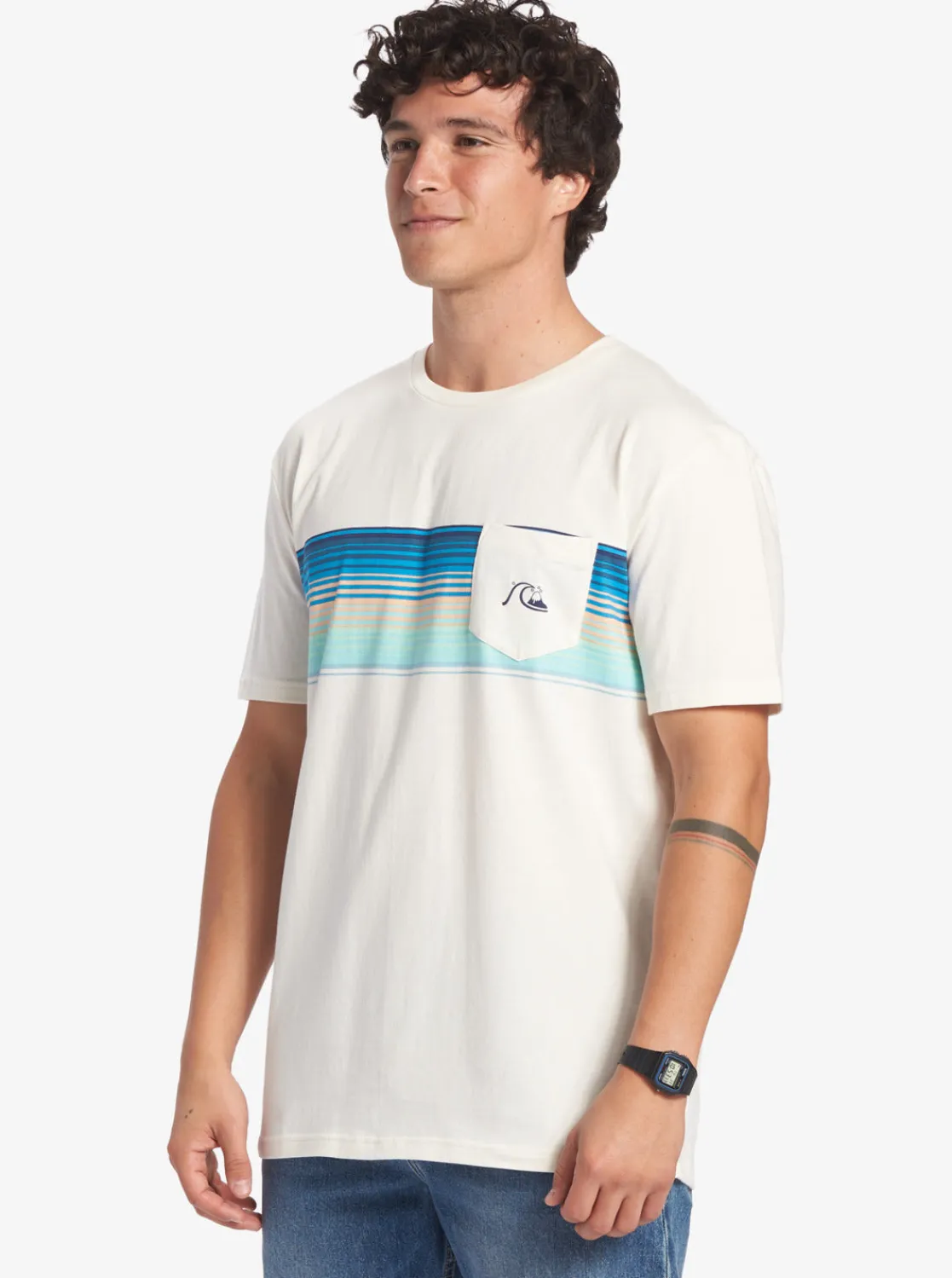 Quiksilver Tees>Swell Vision Stripe Pocket T-Shirt GARDENIA