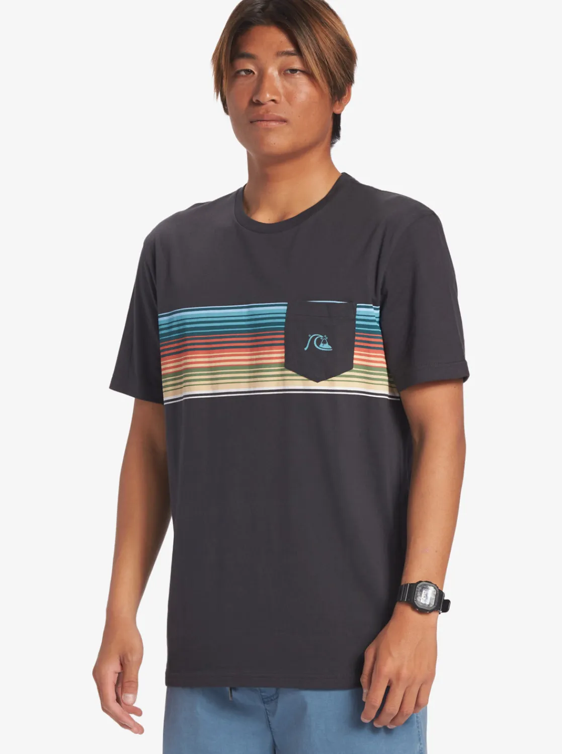 Quiksilver Tees>Swell Vision Stripe Pocket T-Shirt TARMAC