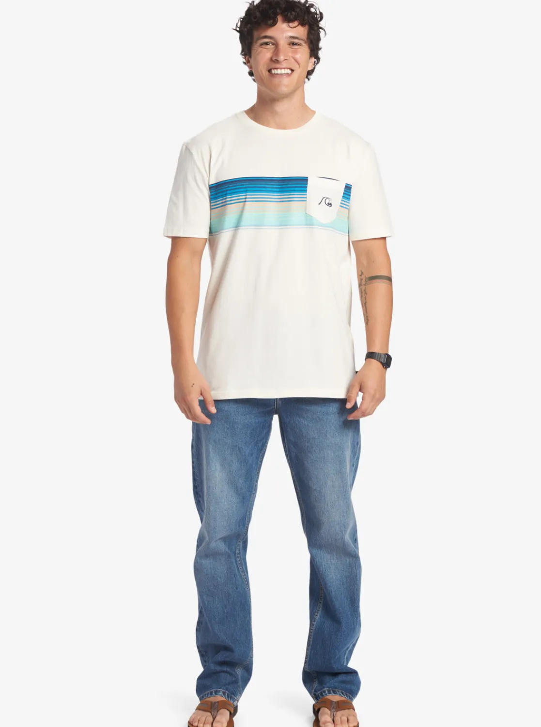 Quiksilver Tees>Swell Vision Stripe Pocket T-Shirt GARDENIA