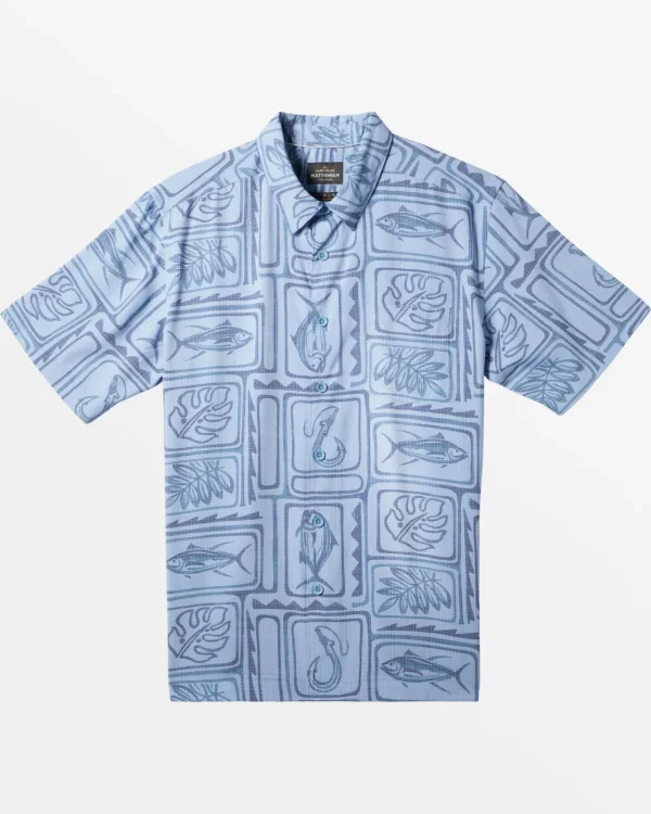 Quiksilver Shirts & Polos | Shirts & Polos>Waterman Framed Fish Short Sleeve Shirt DUSKBLUEFRAMEDFISHWOVEN