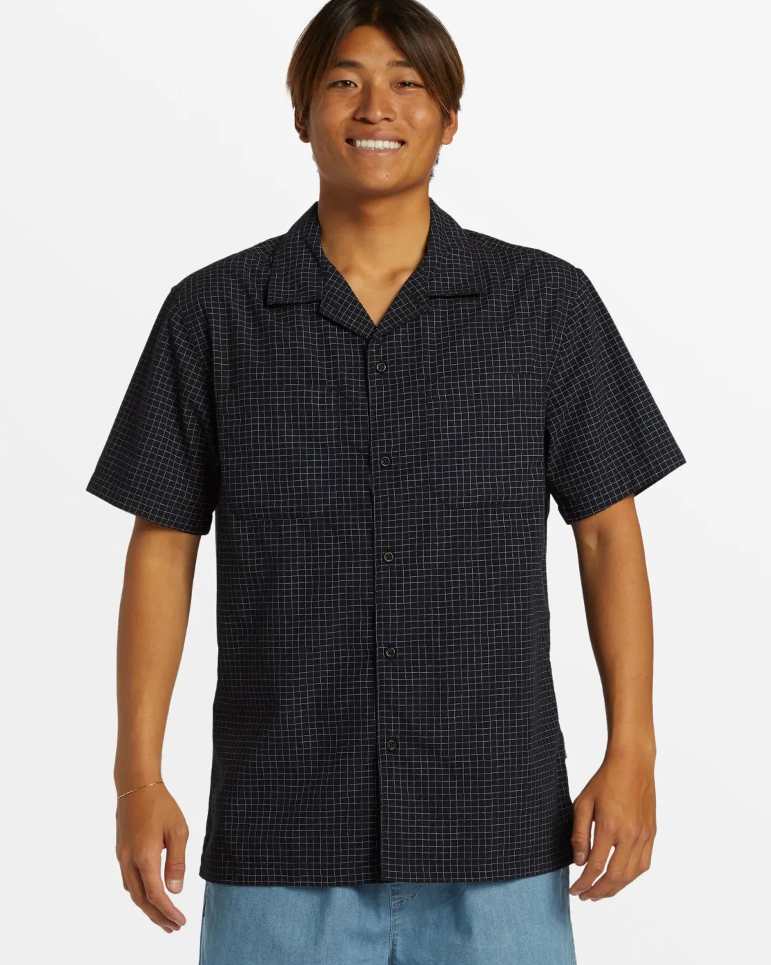 Quiksilver Shirts & Polos>XY Grid Casual Short Sleeve Shirt - BLACKDOUBLEUPSS