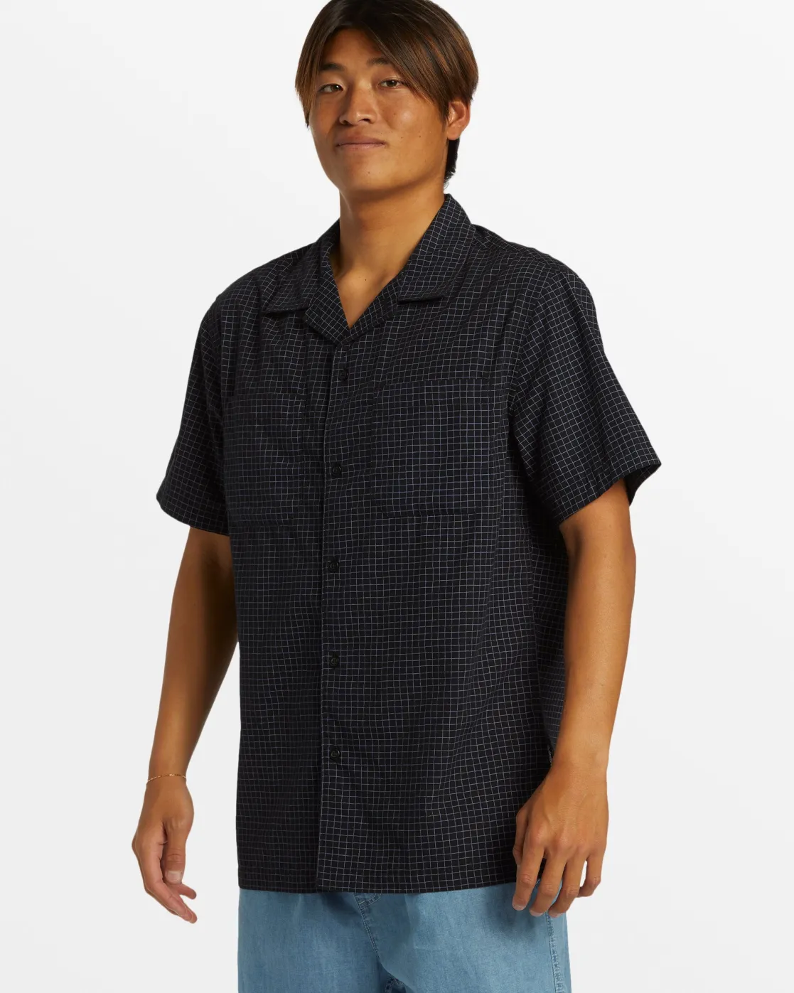 Quiksilver Shirts & Polos>XY Grid Casual Short Sleeve Shirt - BLACKDOUBLEUPSS